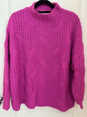 Vici Fuchsia Cable Knit Mock Turtleneck Sweater
